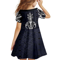 Runic Skull Kid Short Sleeve Dress with Nordic Symbols and Knot Pattern Viking Heritage Tribute - Wonder Print Shop