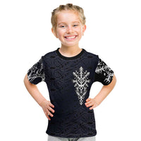 Runic Skull Kid T Shirt with Nordic Symbols and Knot Pattern Viking Heritage Tribute - Wonder Print Shop