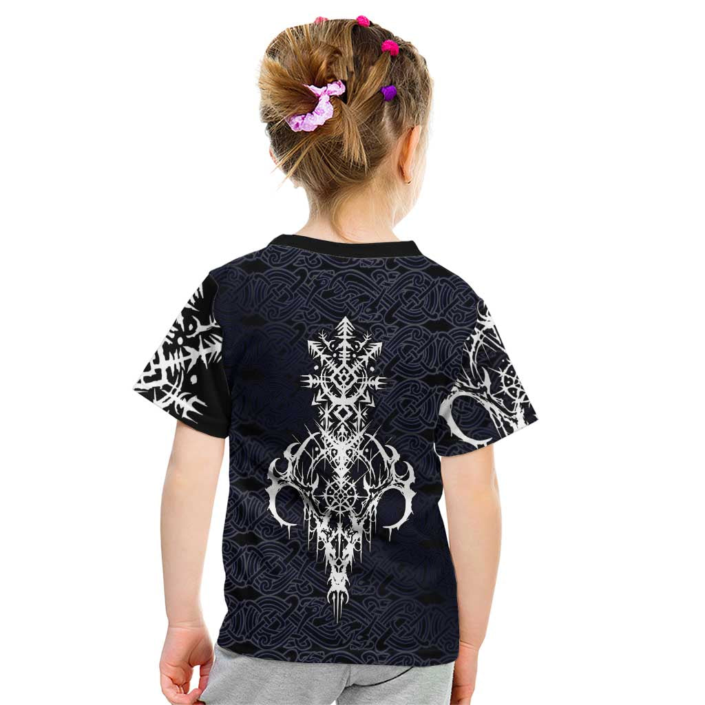 Runic Skull Kid T Shirt with Nordic Symbols and Knot Pattern Viking Heritage Tribute - Wonder Print Shop