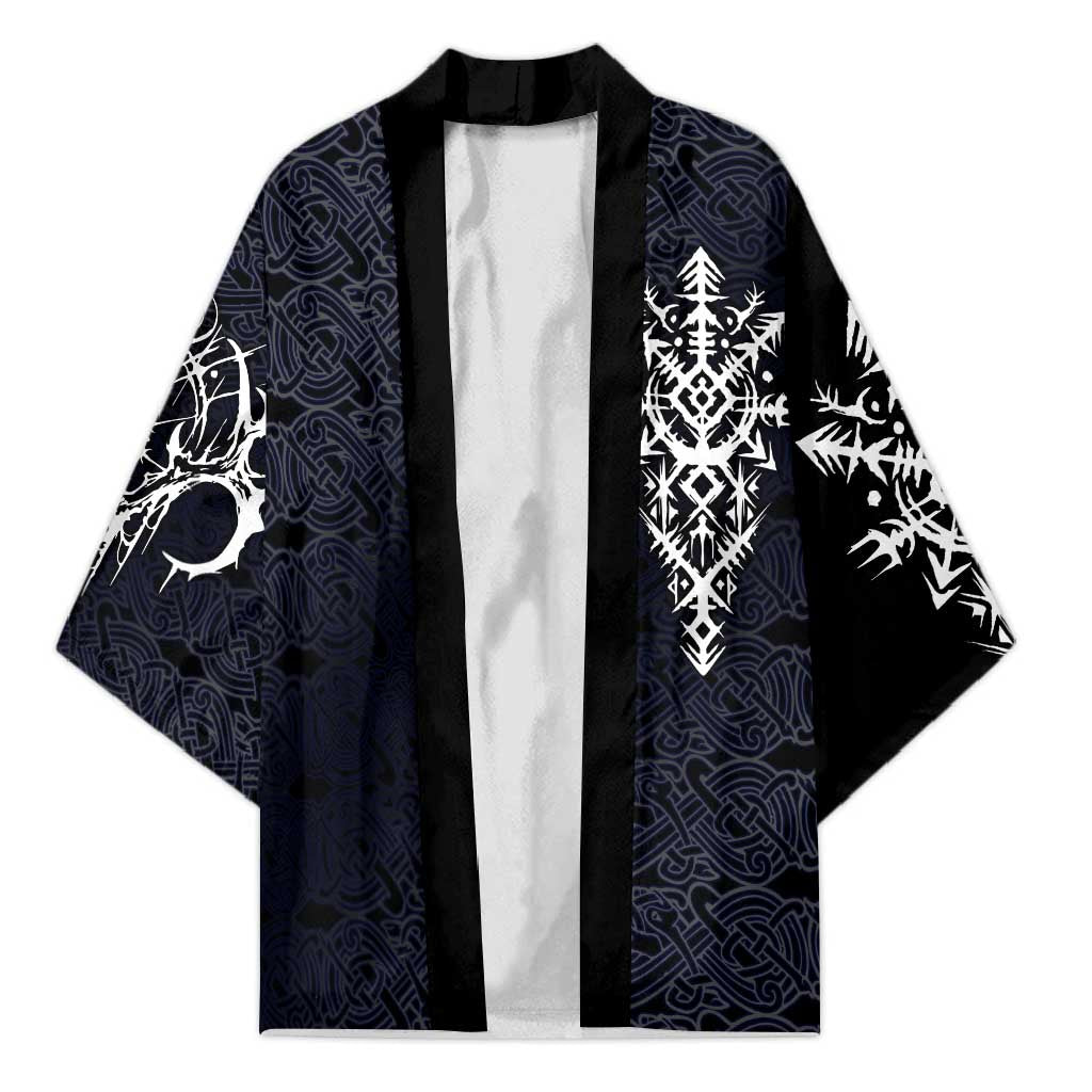 Runic Skull Kimono with Nordic Symbols and Knot Pattern Viking Heritage Tribute - Wonder Print Shop