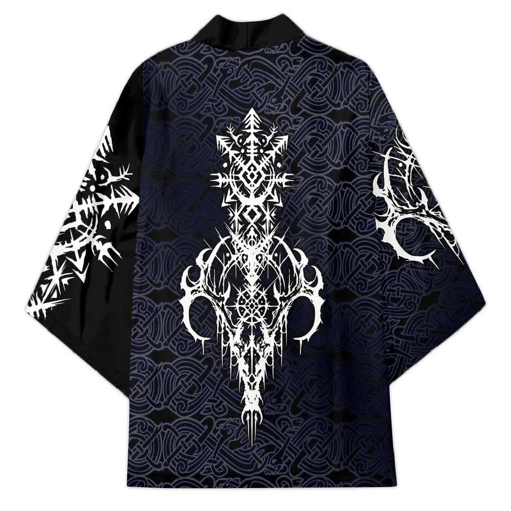 Runic Skull Kimono with Nordic Symbols and Knot Pattern Viking Heritage Tribute - Wonder Print Shop
