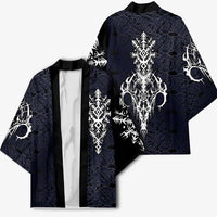 Runic Skull Kimono with Nordic Symbols and Knot Pattern Viking Heritage Tribute - Wonder Print Shop