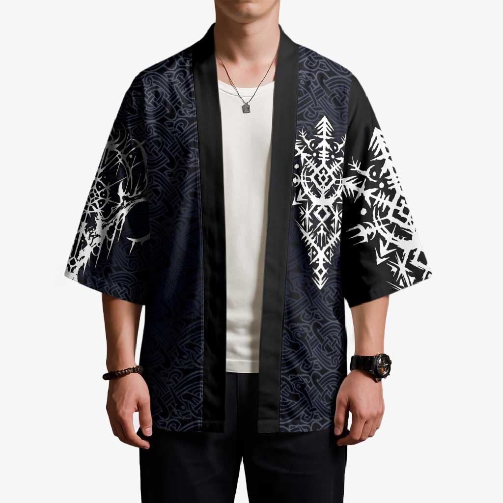 Runic Skull Kimono with Nordic Symbols and Knot Pattern Viking Heritage Tribute - Wonder Print Shop