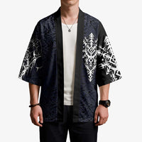 Runic Skull Kimono with Nordic Symbols and Knot Pattern Viking Heritage Tribute - Wonder Print Shop