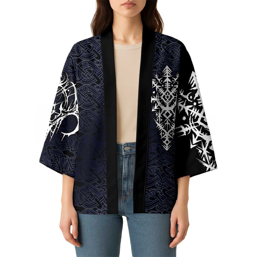 Runic Skull Kimono with Nordic Symbols and Knot Pattern Viking Heritage Tribute - Wonder Print Shop