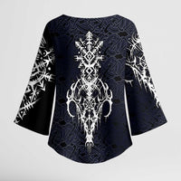 Runic Skull Kimono Sleeve Blouse with Nordic Symbols and Knot Pattern Viking Heritage Tribute - Wonder Print Shop