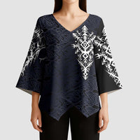 Runic Skull Kimono Sleeve Blouse with Nordic Symbols and Knot Pattern Viking Heritage Tribute - Wonder Print Shop