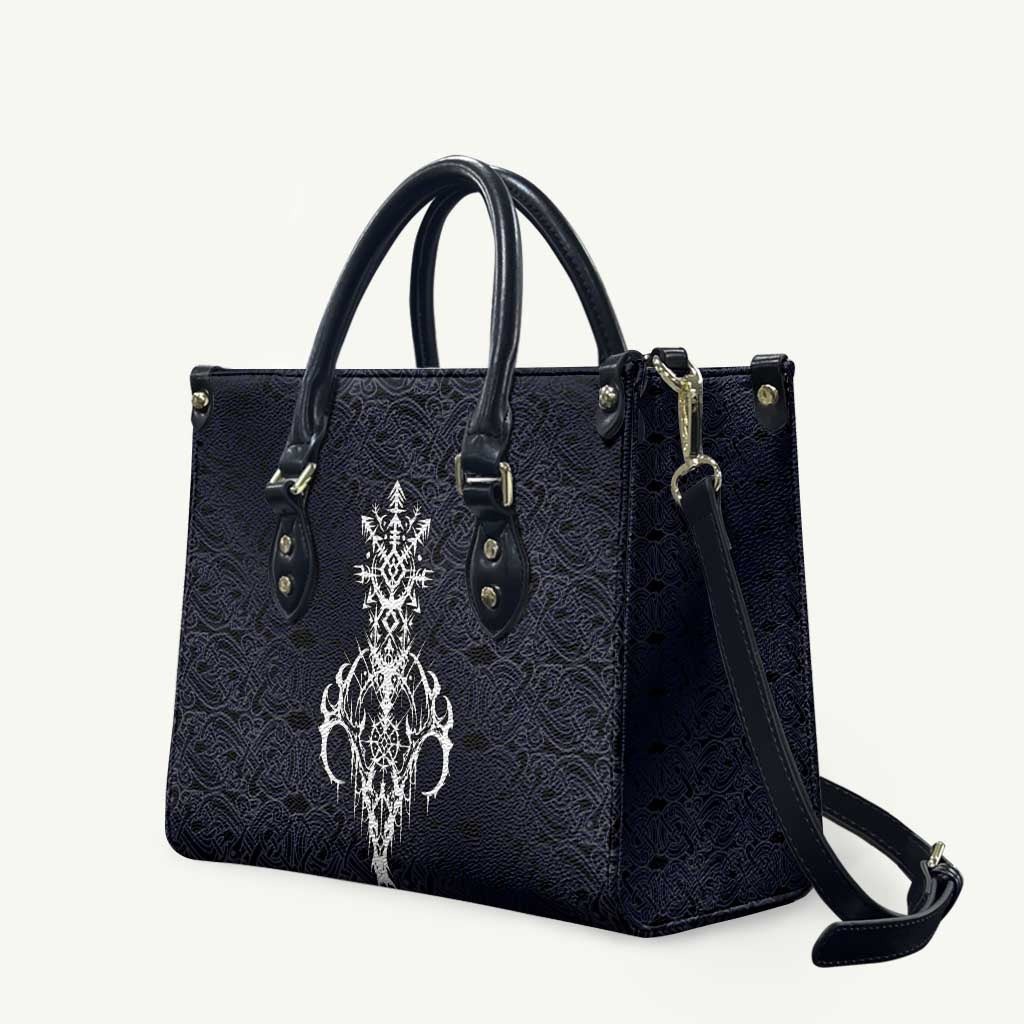 Runic Skull Leather Bag with Nordic Symbols and Knot Pattern Viking Heritage Tribute - Wonder Print Shop