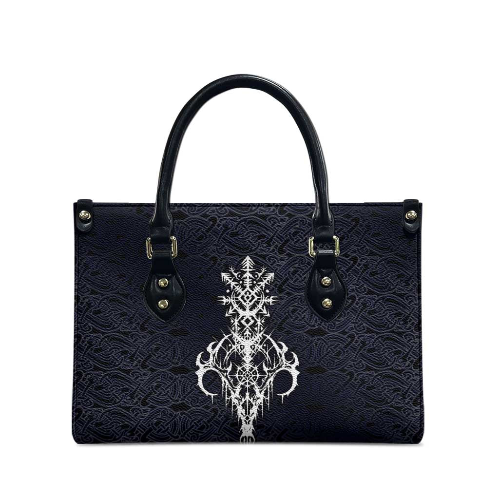Runic Skull Leather Bag with Nordic Symbols and Knot Pattern Viking Heritage Tribute - Wonder Print Shop