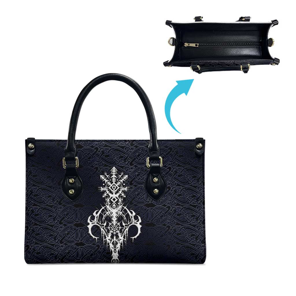 Runic Skull Leather Bag with Nordic Symbols and Knot Pattern Viking Heritage Tribute - Wonder Print Shop