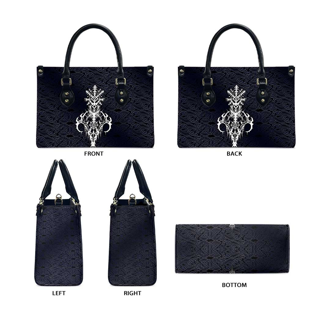 Runic Skull Leather Bag with Nordic Symbols and Knot Pattern Viking Heritage Tribute - Wonder Print Shop