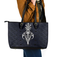 Runic Skull Leather Tote Bag with Nordic Symbols and Knot Pattern Viking Heritage Tribute - Wonder Print Shop