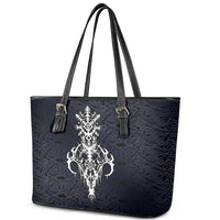 Runic Skull Leather Tote Bag with Nordic Symbols and Knot Pattern Viking Heritage Tribute - Wonder Print Shop