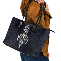 Runic Skull Leather Tote Bag with Nordic Symbols and Knot Pattern Viking Heritage Tribute - Wonder Print Shop