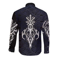 Runic Skull Long Sleeve Button Shirt with Nordic Symbols and Knot Pattern Viking Heritage Tribute - Wonder Print Shop