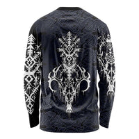 Runic Skull Long Sleeve Shirt with Nordic Symbols and Knot Pattern Viking Heritage Tribute - Wonder Print Shop