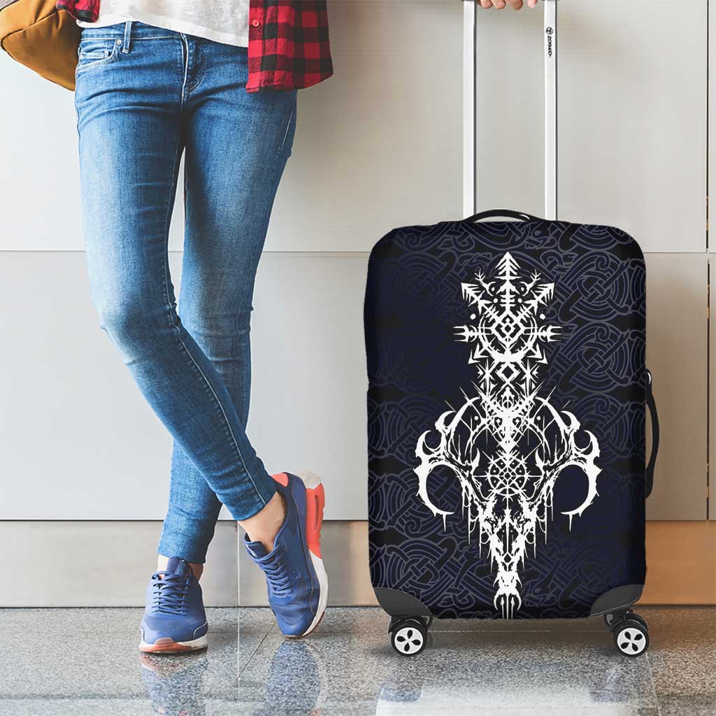Runic Skull Luggage Cover with Nordic Symbols and Knot Pattern Viking Heritage Tribute - Wonder Print Shop