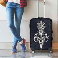 Runic Skull Luggage Cover with Nordic Symbols and Knot Pattern Viking Heritage Tribute - Wonder Print Shop