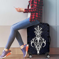 Runic Skull Luggage Cover with Nordic Symbols and Knot Pattern Viking Heritage Tribute - Wonder Print Shop