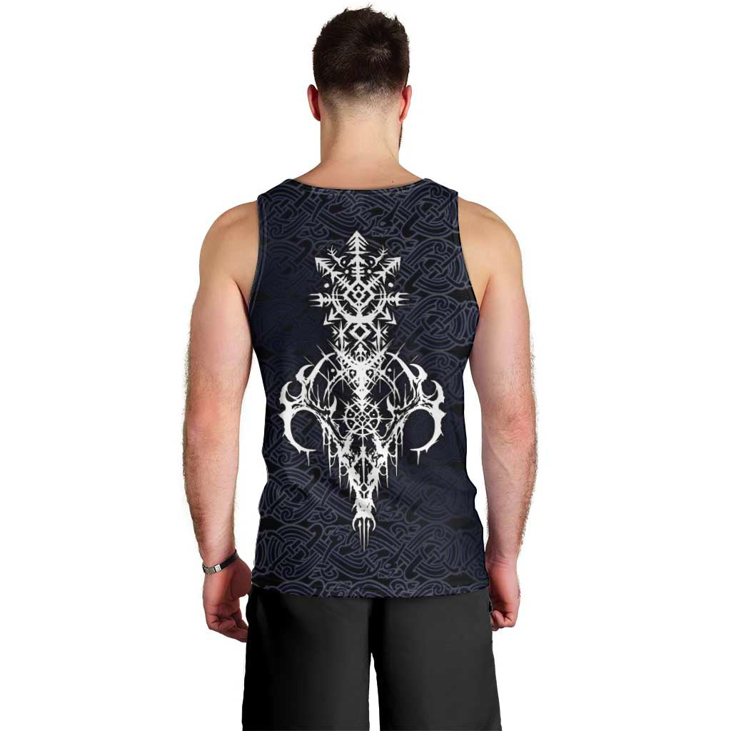 Runic Skull Men Tank Top with Nordic Symbols and Knot Pattern Viking Heritage Tribute - Wonder Print Shop