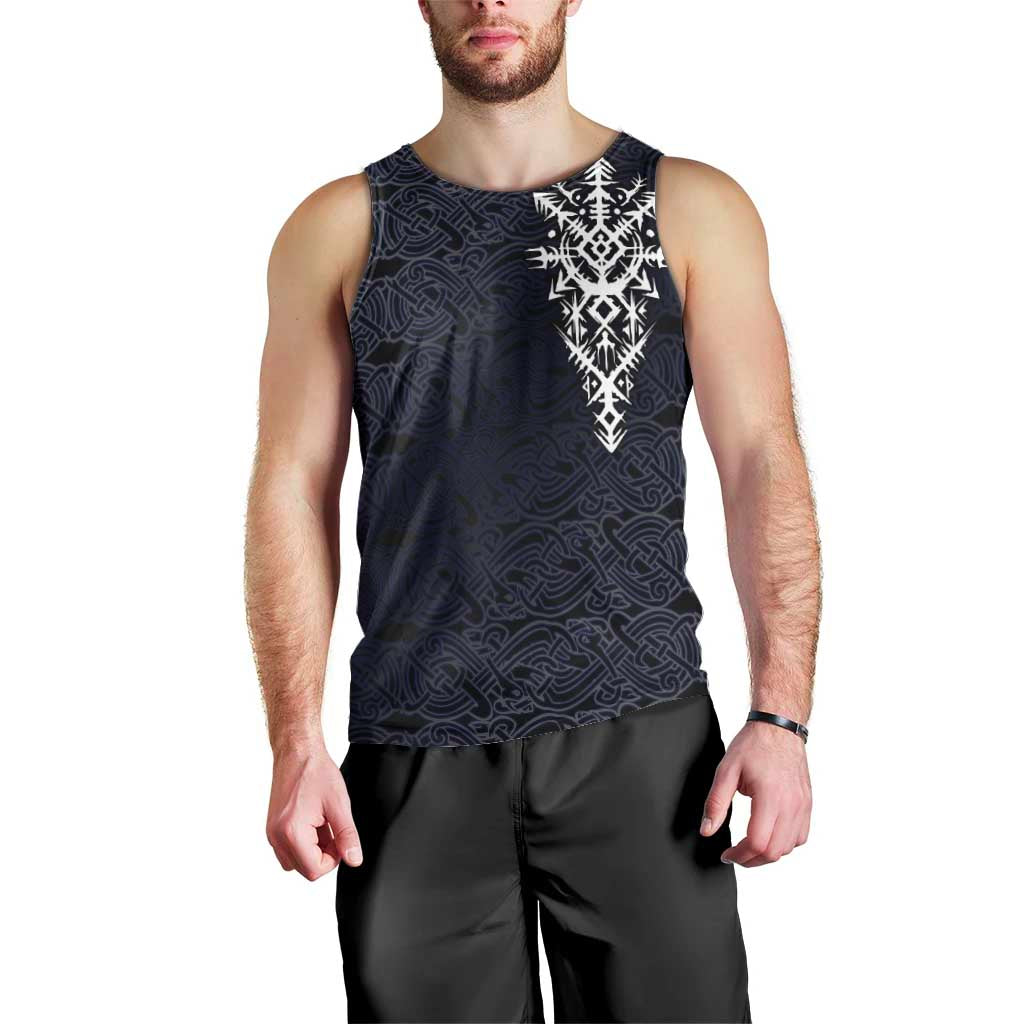 Runic Skull Men Tank Top with Nordic Symbols and Knot Pattern Viking Heritage Tribute - Wonder Print Shop