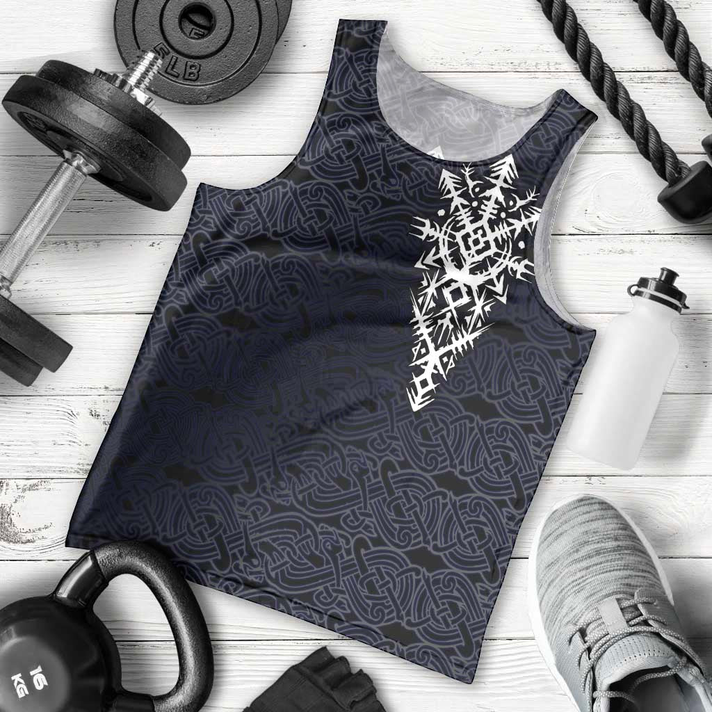 Runic Skull Men Tank Top with Nordic Symbols and Knot Pattern Viking Heritage Tribute - Wonder Print Shop