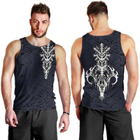 Runic Skull Men Tank Top with Nordic Symbols and Knot Pattern Viking Heritage Tribute - Wonder Print Shop