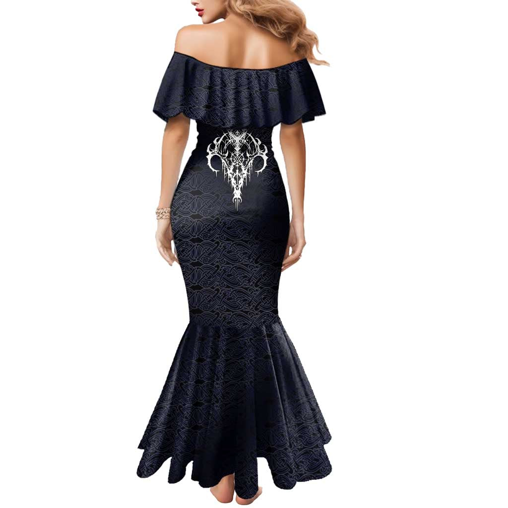 Runic Skull Mermaid Dress with Nordic Symbols and Knot Pattern Viking Heritage Tribute - Wonder Print Shop