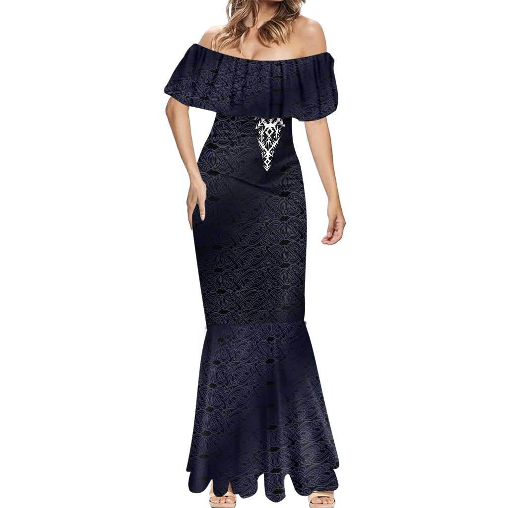 Runic Skull Mermaid Dress with Nordic Symbols and Knot Pattern Viking Heritage Tribute - Wonder Print Shop