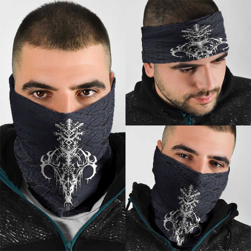 Runic Skull Neck Gaiter with Nordic Symbols and Knot Pattern Viking Heritage Tribute - Wonder Print Shop
