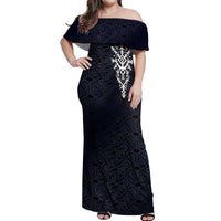 Runic Skull Off Shoulder Maxi Dress with Nordic Symbols and Knot Pattern Viking Heritage Tribute - Wonder Print Shop