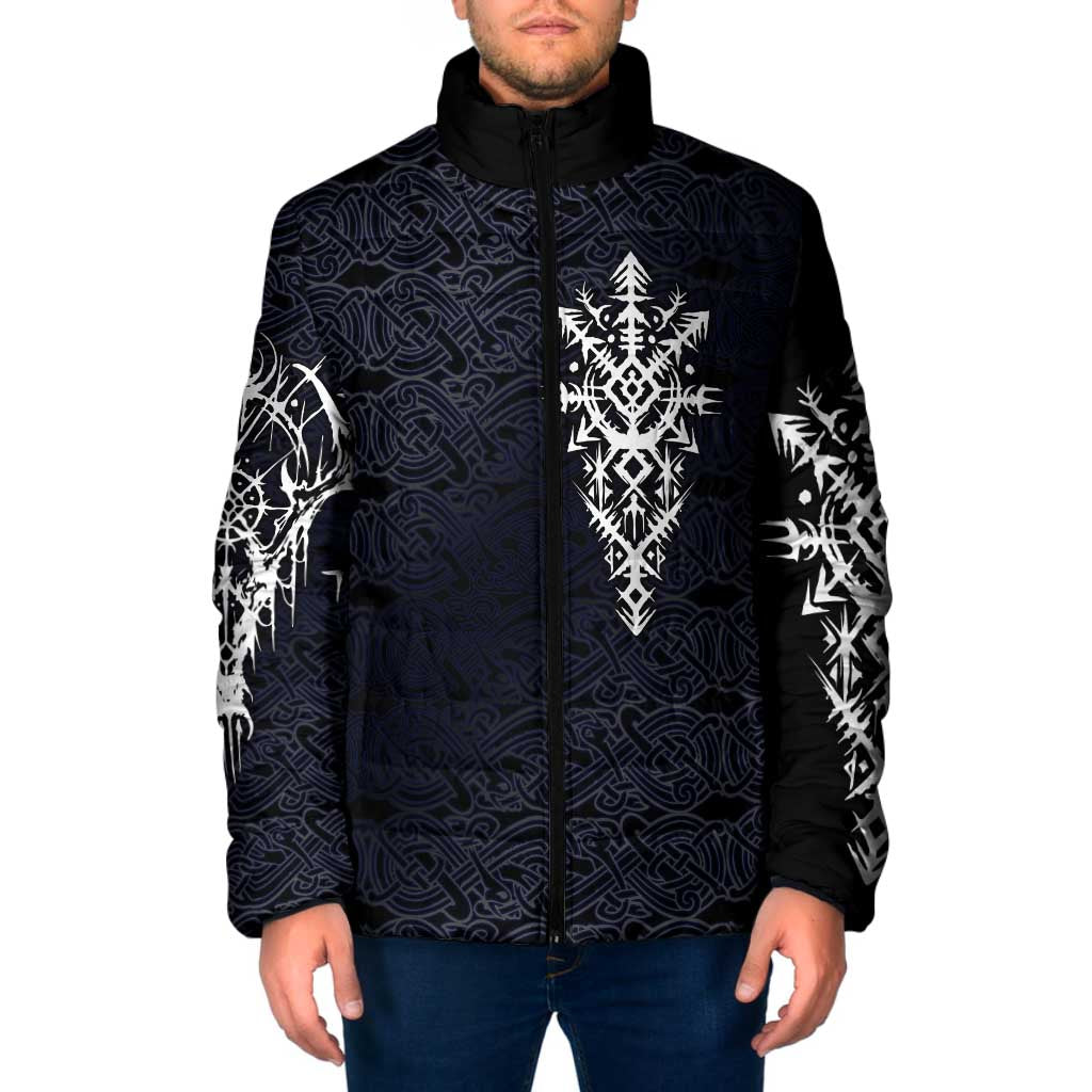 Runic Skull Padded Jacket with Nordic Symbols and Knot Pattern Viking Heritage Tribute - Wonder Print Shop