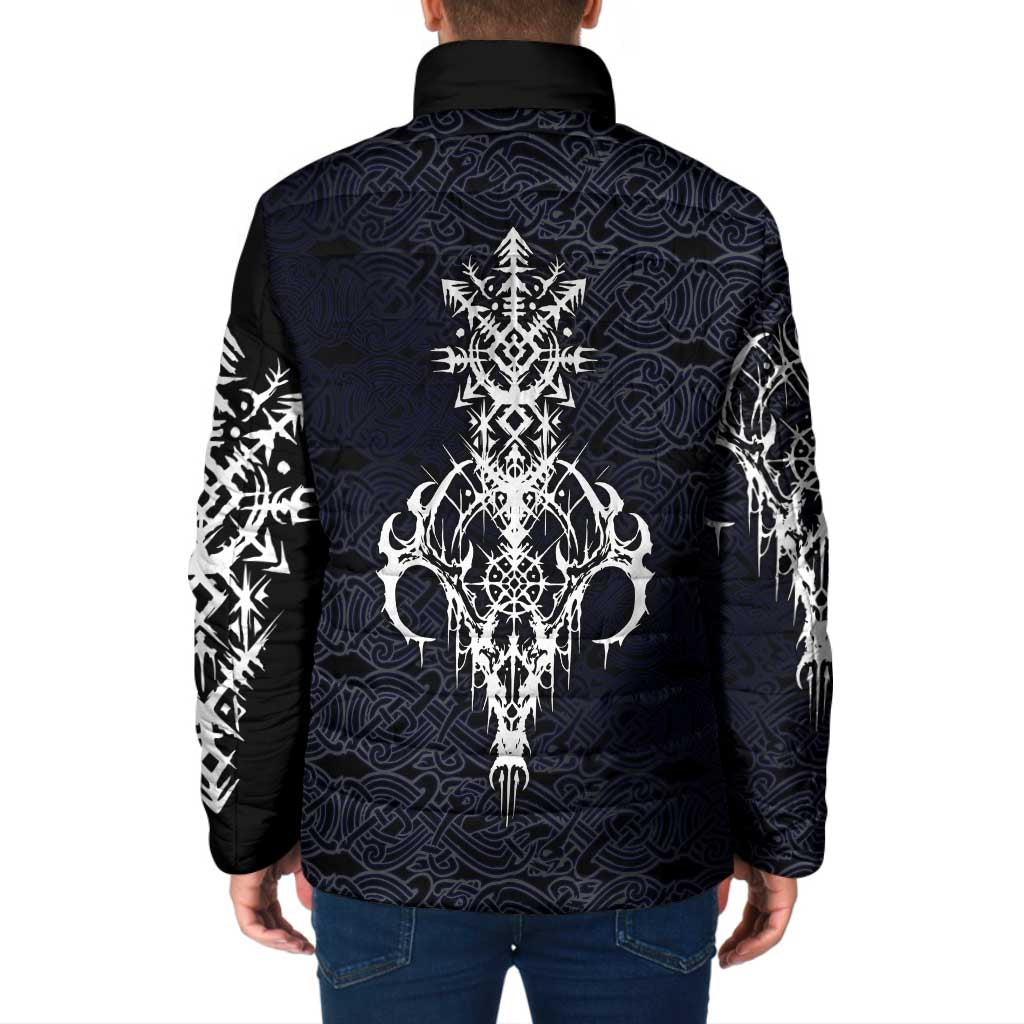 Runic Skull Padded Jacket with Nordic Symbols and Knot Pattern Viking Heritage Tribute - Wonder Print Shop