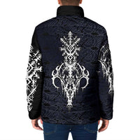 Runic Skull Padded Jacket with Nordic Symbols and Knot Pattern Viking Heritage Tribute - Wonder Print Shop