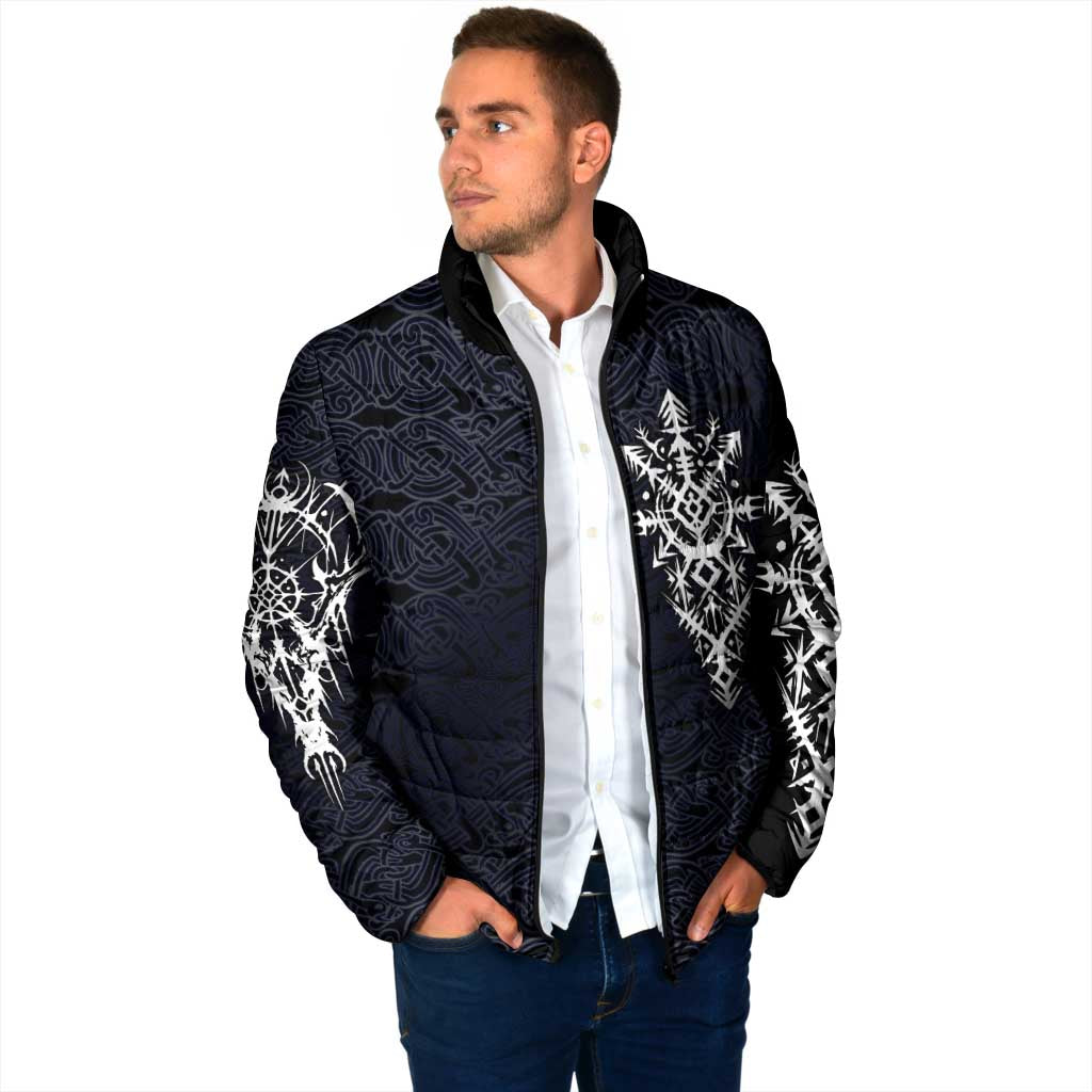 Runic Skull Padded Jacket with Nordic Symbols and Knot Pattern Viking Heritage Tribute - Wonder Print Shop