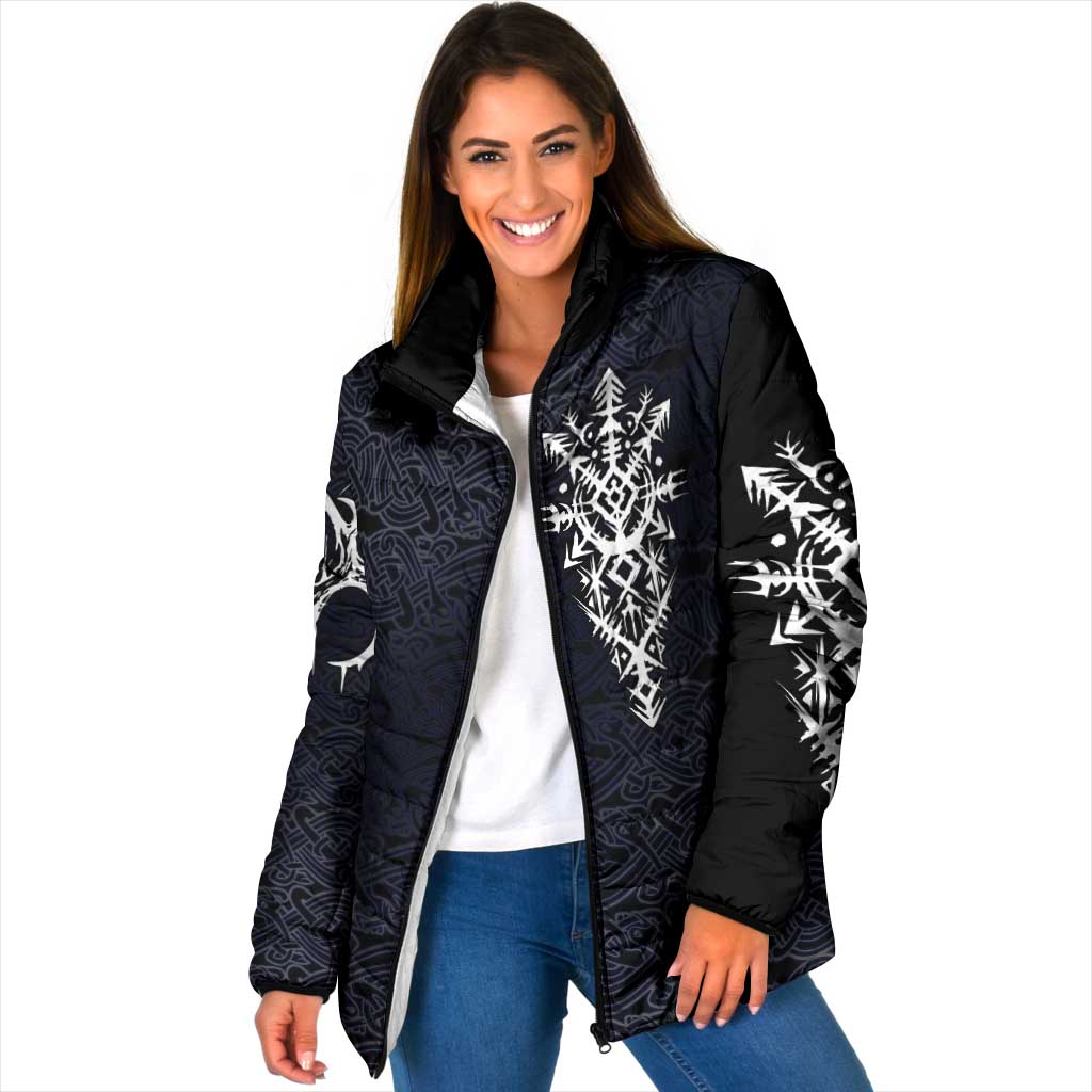 Runic Skull Padded Jacket with Nordic Symbols and Knot Pattern Viking Heritage Tribute - Wonder Print Shop