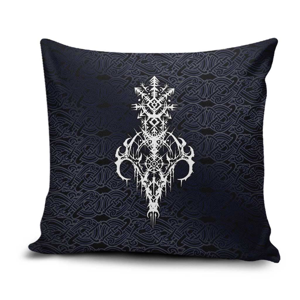 Runic Skull Pillow Cover with Nordic Symbols and Knot Pattern Viking Heritage Tribute - Wonder Print Shop