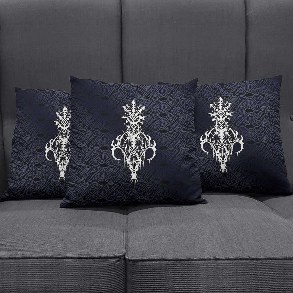 Runic Skull Pillow Cover with Nordic Symbols and Knot Pattern Viking Heritage Tribute - Wonder Print Shop
