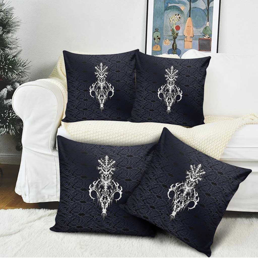 Runic Skull Pillow Cover with Nordic Symbols and Knot Pattern Viking Heritage Tribute - Wonder Print Shop