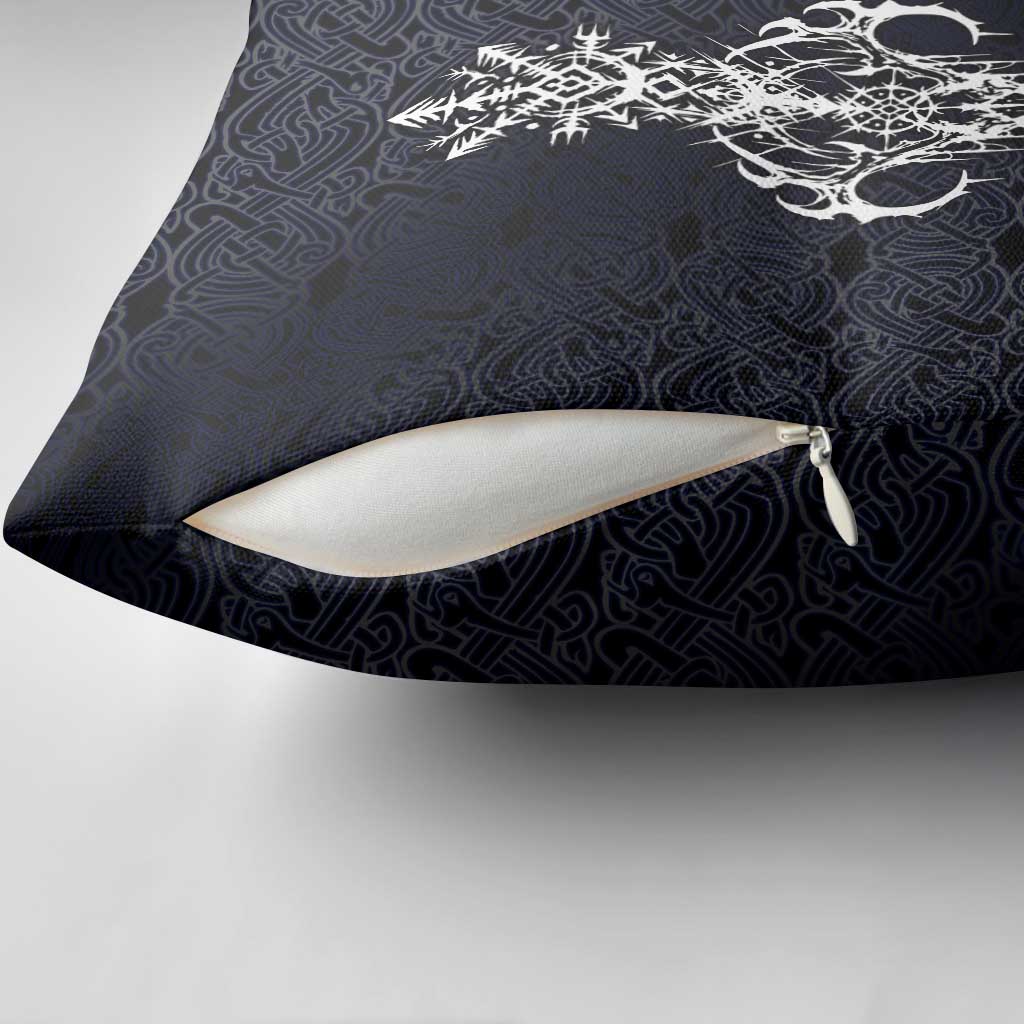 Runic Skull Pillow Cover with Nordic Symbols and Knot Pattern Viking Heritage Tribute - Wonder Print Shop
