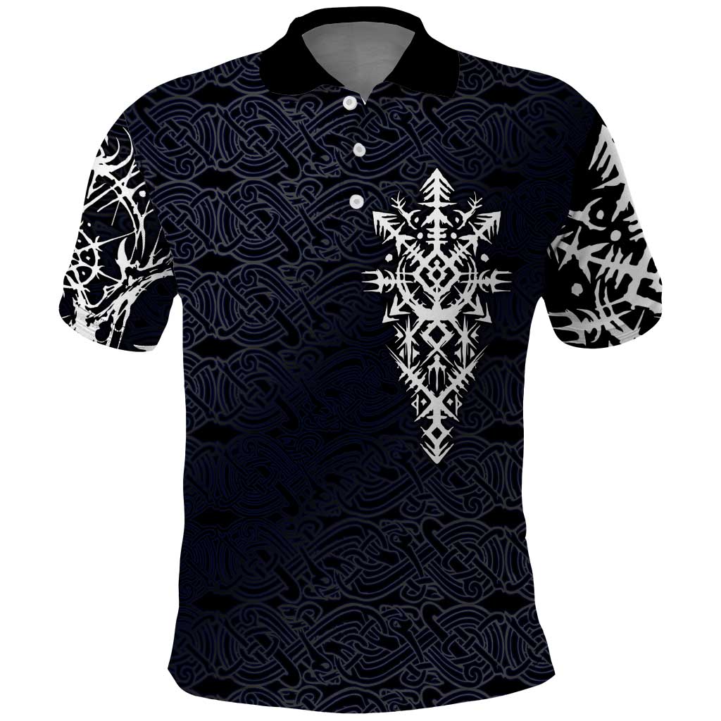 Runic Skull Polo Shirt with Nordic Symbols and Knot Pattern Viking Heritage Tribute - Wonder Print Shop