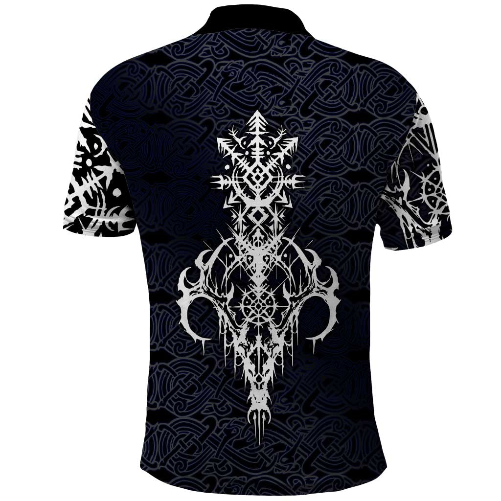 Runic Skull Polo Shirt with Nordic Symbols and Knot Pattern Viking Heritage Tribute - Wonder Print Shop