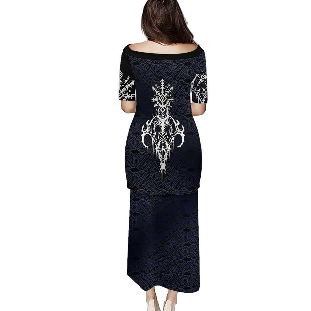 Runic Skull Puletasi with Nordic Symbols and Knot Pattern Viking Heritage Tribute - Wonder Print Shop