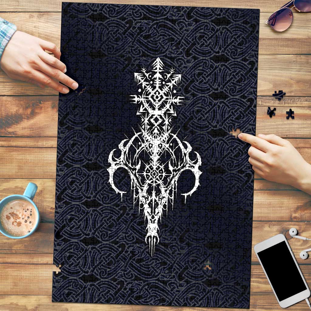 Runic Skull Puzzle with Nordic Symbols and Knot Pattern Viking Heritage Tribute - Wonder Print Shop