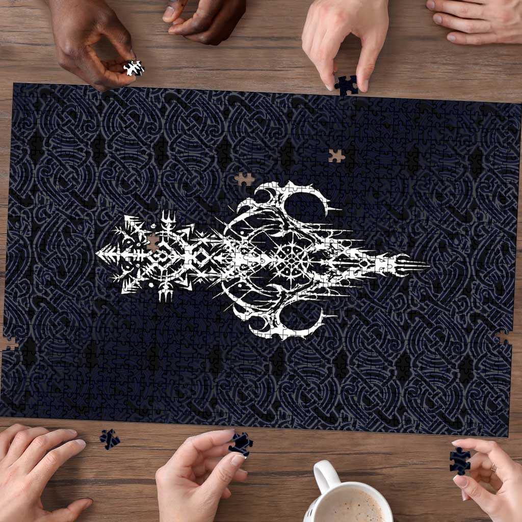 Runic Skull Puzzle with Nordic Symbols and Knot Pattern Viking Heritage Tribute - Wonder Print Shop