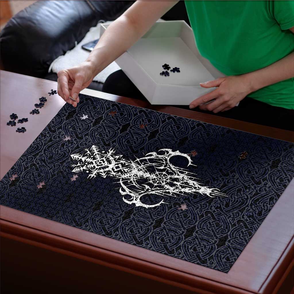 Runic Skull Puzzle with Nordic Symbols and Knot Pattern Viking Heritage Tribute - Wonder Print Shop