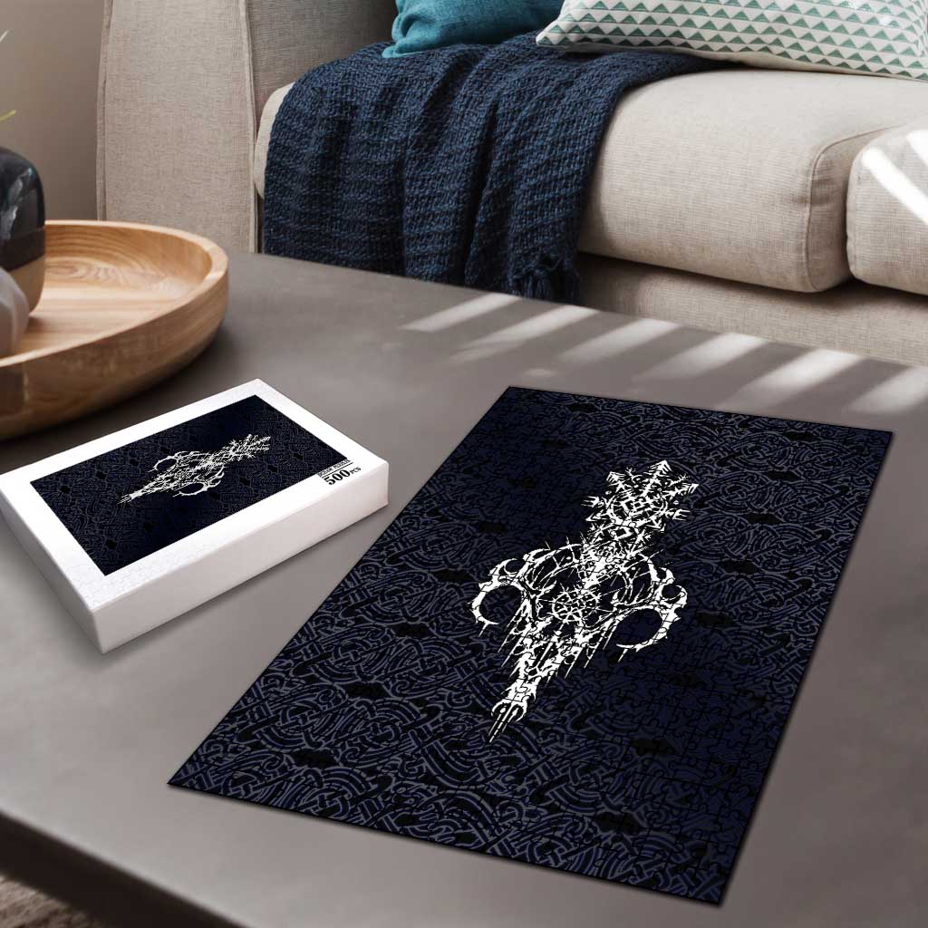 Runic Skull Puzzle with Nordic Symbols and Knot Pattern Viking Heritage Tribute - Wonder Print Shop