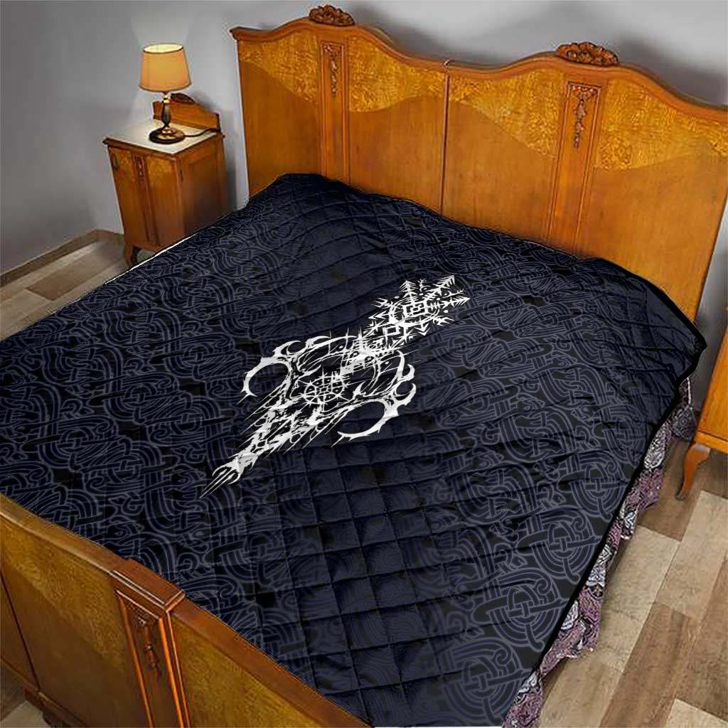 Runic Skull Quilt with Nordic Symbols and Knot Pattern Viking Heritage Tribute - Wonder Print Shop
