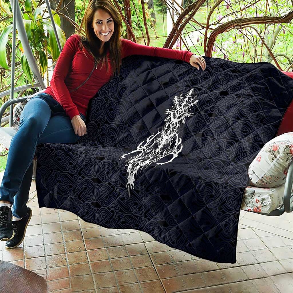 Runic Skull Quilt with Nordic Symbols and Knot Pattern Viking Heritage Tribute - Wonder Print Shop