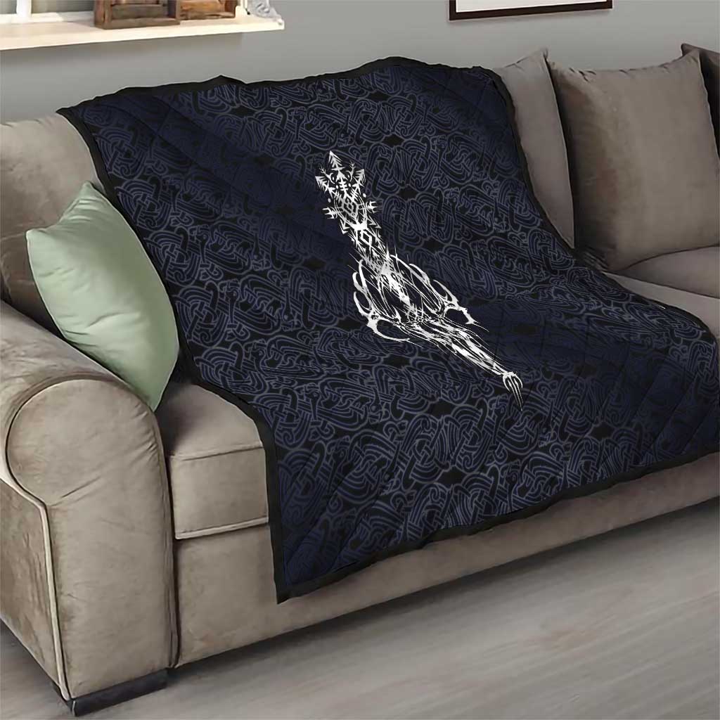 Runic Skull Quilt with Nordic Symbols and Knot Pattern Viking Heritage Tribute - Wonder Print Shop